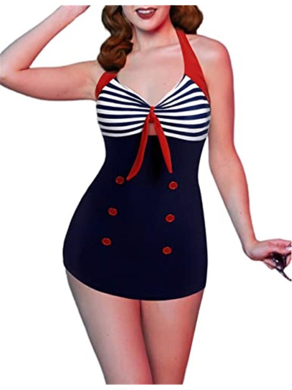 Vintage Halter One Piece Swimsuit Boyshort Tummy Control Retro Bathing Suit